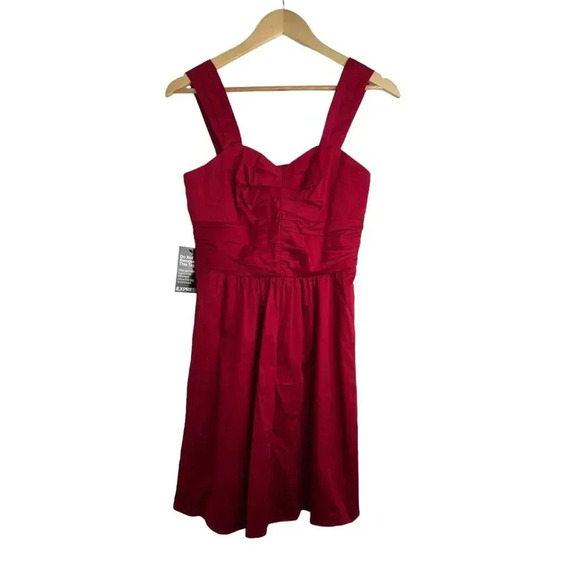 Express Dresses & Skirts - Express Womens Satin Fit & Flare Mini Dress sz 6 sleeveless ruched RED valentine